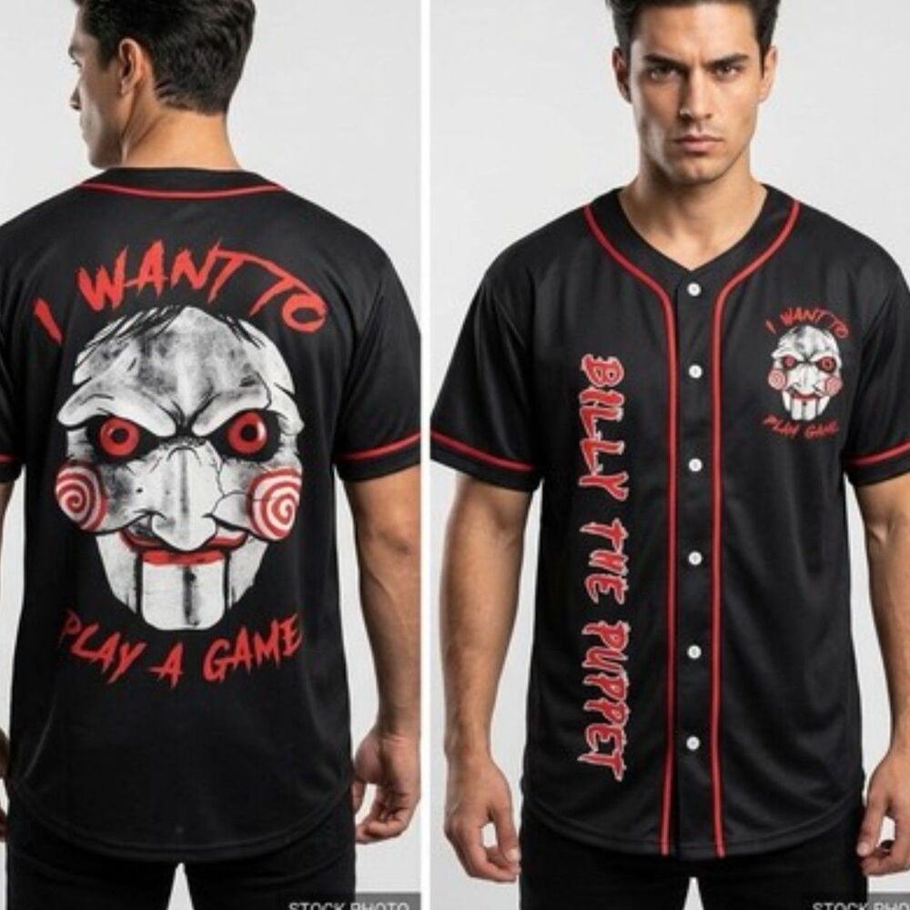 IT Billy The Puppet Halloween Shirt Mens 2X Baseball Jersey Want To Play A Game